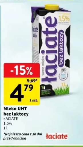 Mleko UHT bez laktozy Łaciate 1,5%