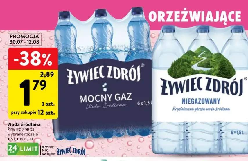 Woda źródlana Żywiec Zdrój Mocny Gaz +1 wariant