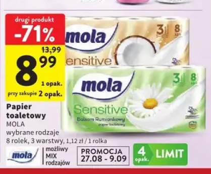 Papier toaletowy 3-warstwowy Mola Sensitive Balsam Rumiankowy 8-pak