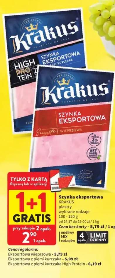 Szynka eksportowa wieprzowa w plastrach Krakus +2 warianty