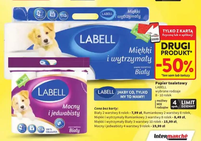 Papier toaletowy biały 2 warstwy Labell 8-pak +4 warianty