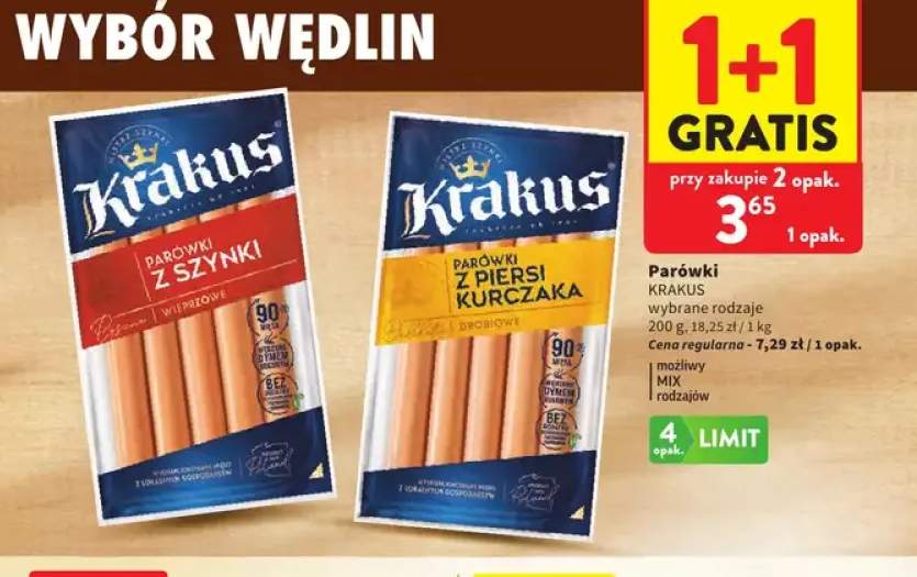 Parówki z piersi kurczaka Krakus +1 wariant