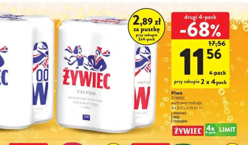 Piwo bezalkoholowe Żywiec 4-pak 500 ml +1 wariant