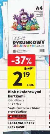 Blok rysunkowy z kolorowymi kartkami Indeks 16 kartek
