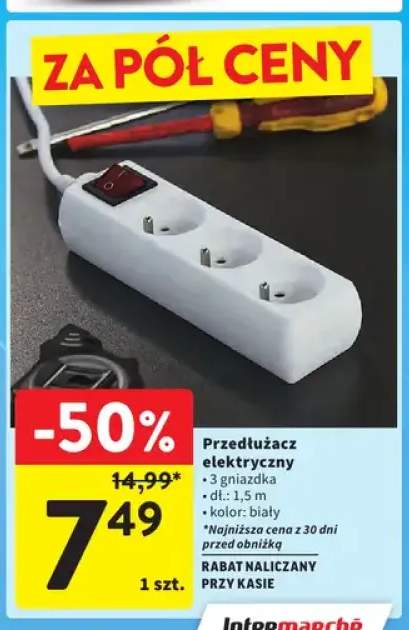 Przedłużacz elektryczny 3 gniazdka 1,5 m biały