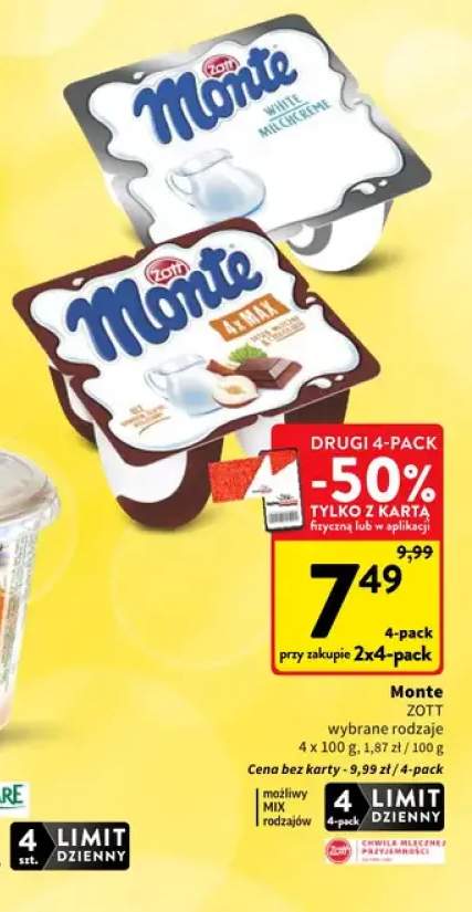 Deser Monte White Milchcreme 4-pak Zott +1 wariant