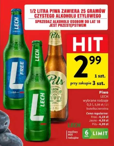 Piwo bezalkoholowe Lech +2 warianty