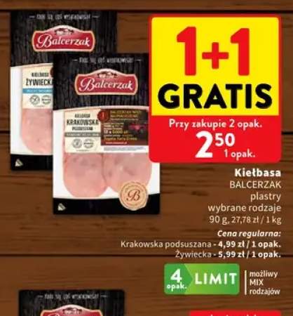 Kiełbasa krakowska podsuszana w plastrach Balcerzak +1 wariant
