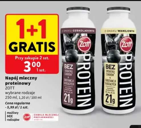 Napój mleczny proteinowy czekoladowy Zott +1 wariant