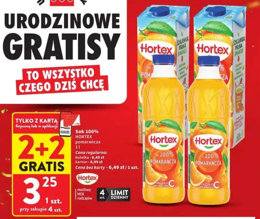 Sok pomarańcza butelka Hortex 100% +1 wariant