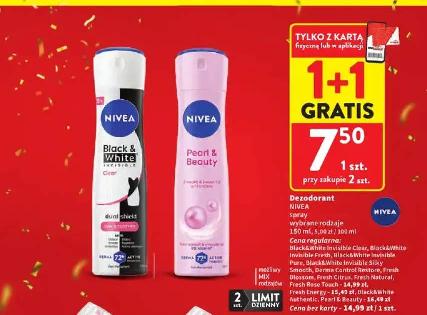 Dezodorant Nivea spray Black & White Invisible Clear +11 wariantów