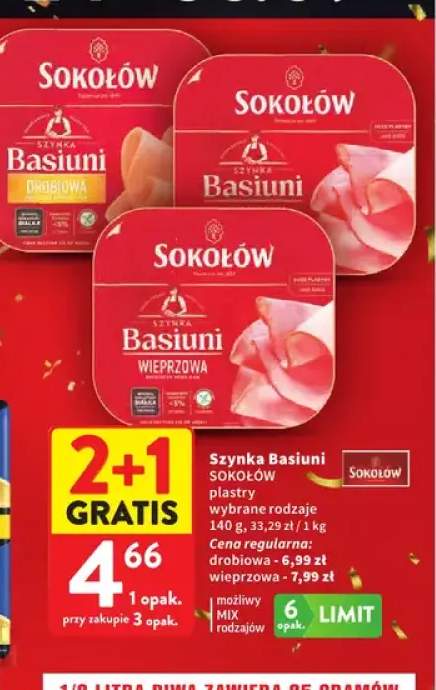 Szynka Basiuni drobiowa w plastrach Sokołów +1 wariant