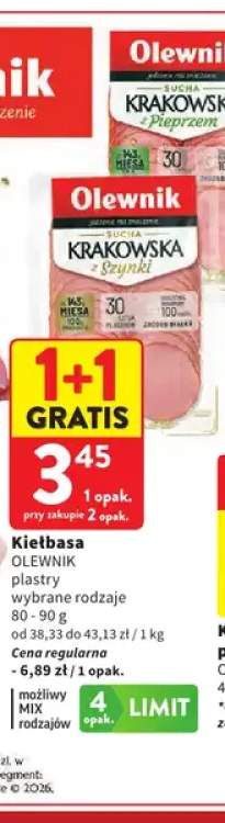 Kiełbasa sucha krakowska z pieprzem w plastrach Olewnik +1 wariant