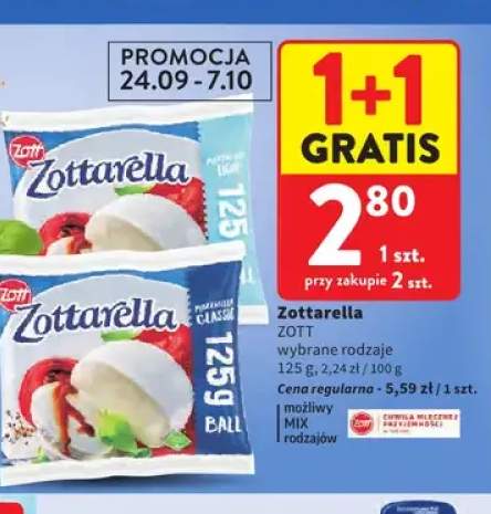 Ser mozzarella Zottarella Classic Zott +1 wariant