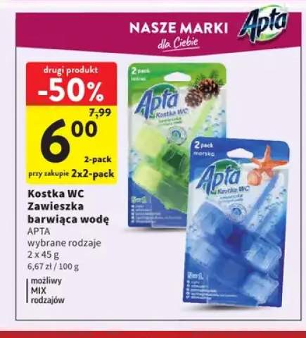 Kostka WC zawieszka barwiąca wodę 2-pak Apta