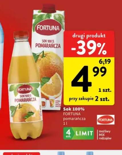 Sok Fortuna pomarańcza 100%