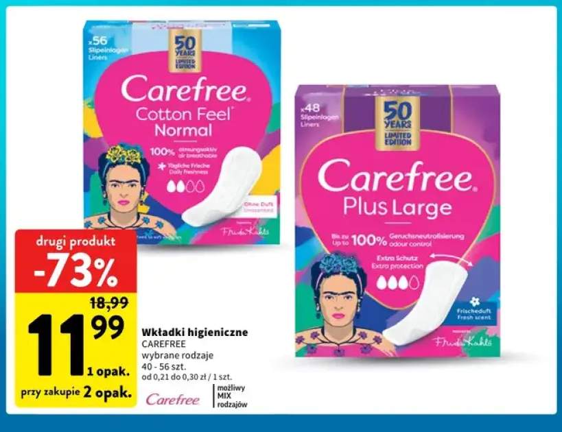 Wkładki higieniczne Carefree Cotton Feel Normal +1 wariant