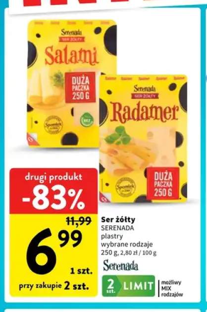 Ser żółty w plastrach Serenada Salami +1 wariant