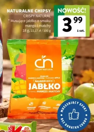 Naturalne chipsy musujące jabłko o smaku mango i matchy Crispy Natural