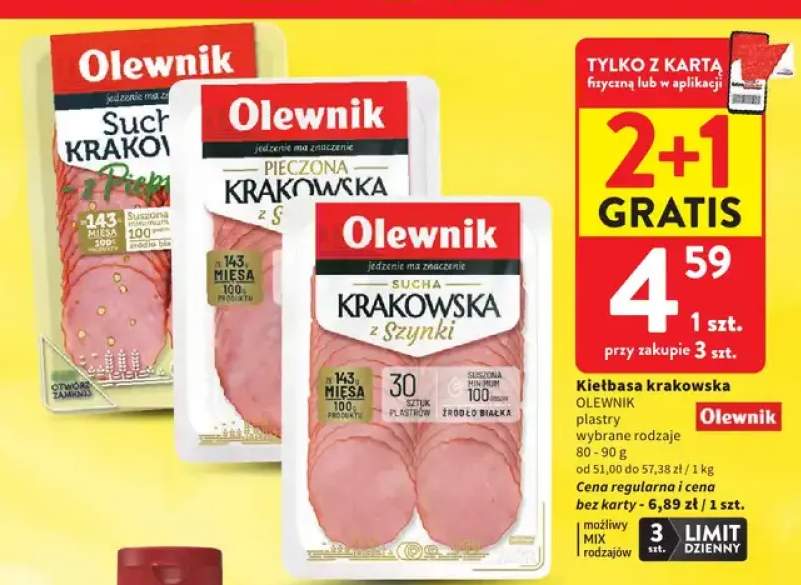 Kiełbasa krakowska sucha z pieprzem w plastrach Olewnik +2 warianty