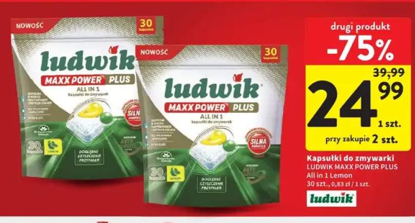 Kapsułki do zmywarki Ludwik Maxx Power Plus All in 1 Lemon