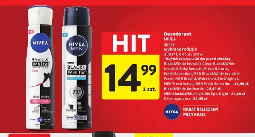 Dezodorant spray Black & White Invisible Clear Nivea +1 wariant